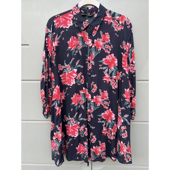 Zara | Floral Print Button Down Swing Tunic/Dress Size M - Picture 2 of 7